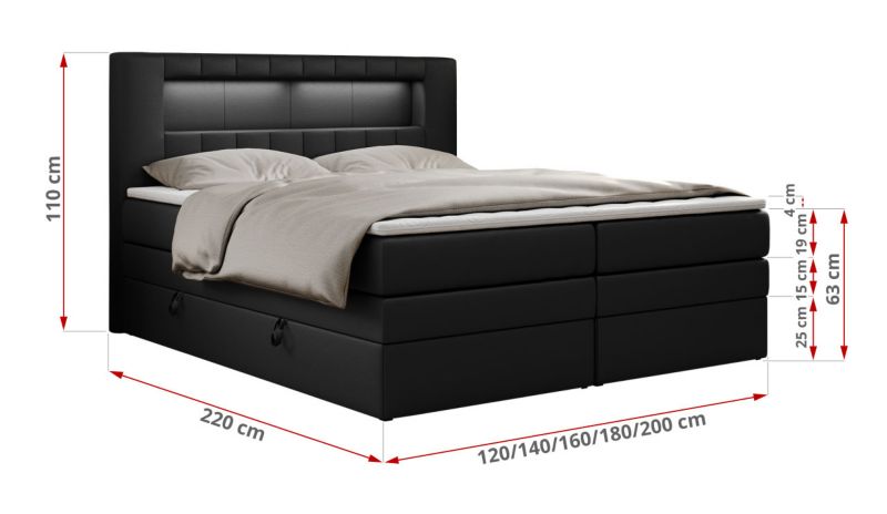 Łóżko kontynentalne MKS Meble GOLD 5 KING 180x200 H3 Czarny ecoskóra 1szt.