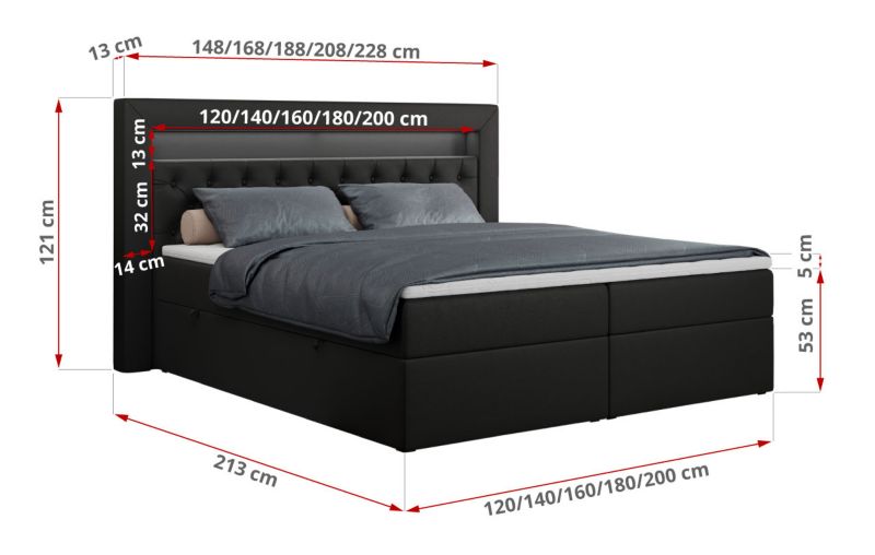 Łóżko kontynentalne MKS Meble GOLD 6 120x200 H4 Czarny ecoskóra 1szt.