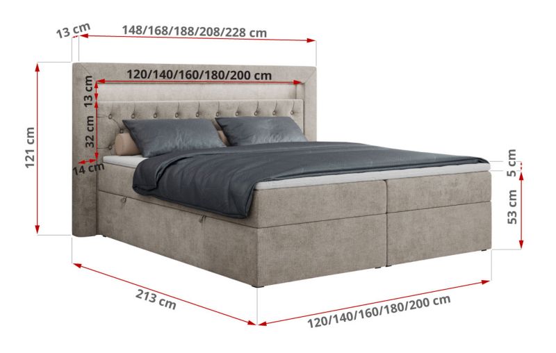 Łóżko kontynentalne MKS Meble GOLD 6 160x200 H4 Beżowy struktura 1szt.