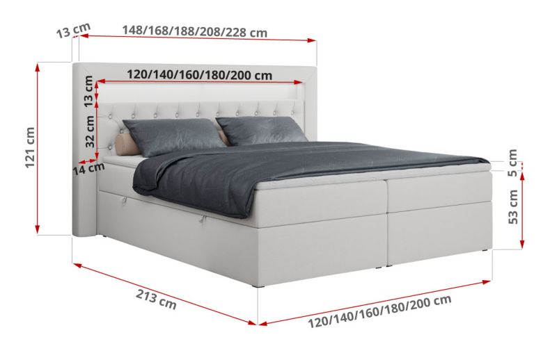 Łóżko kontynentalne MKS Meble GOLD 6 200x200 H4 Biały ecoskóra 1szt.