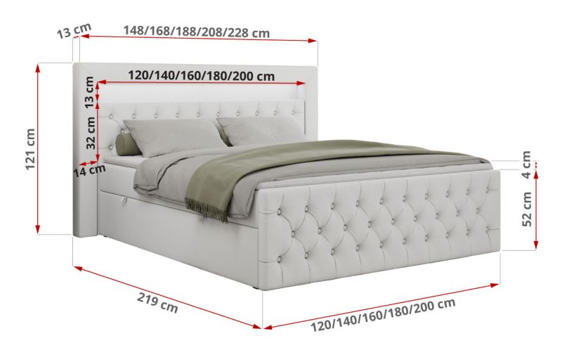 Łóżko kontynentalne MKS Meble GOLD 9 140x200 H3 Biały ecoskóra 1szt.