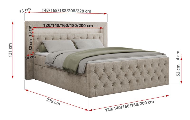 Łóżko kontynentalne MKS Meble GOLD 9 140x200 H4 Beżowy struktura 1szt.