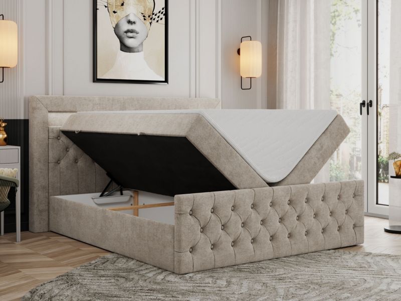 Łóżko kontynentalne MKS Meble GOLD 9 140x200 H4 Beżowy struktura 1szt.