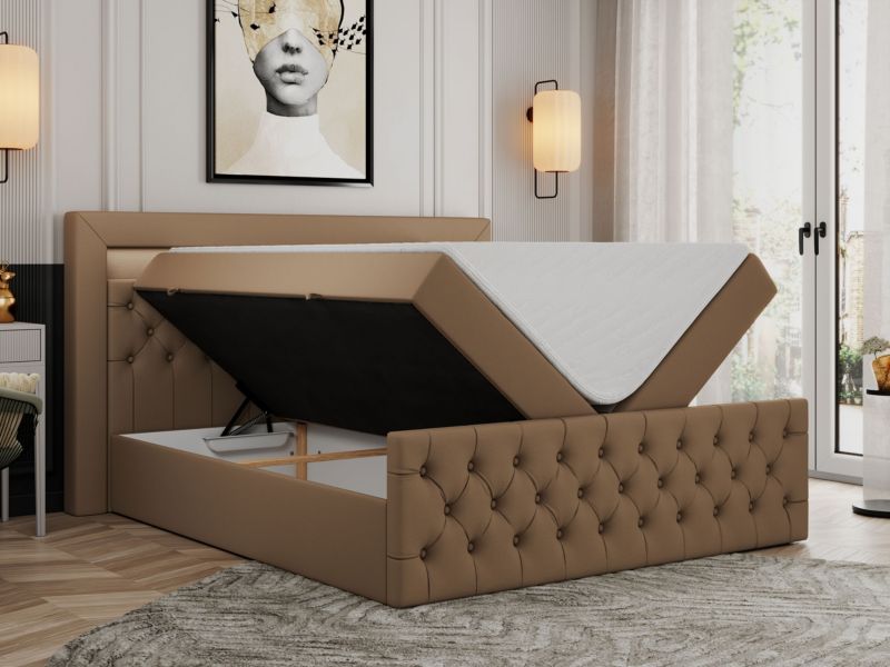 Łóżko kontynentalne MKS Meble GOLD 9 140x200 H4 Brązowy ecoskóra 1szt.