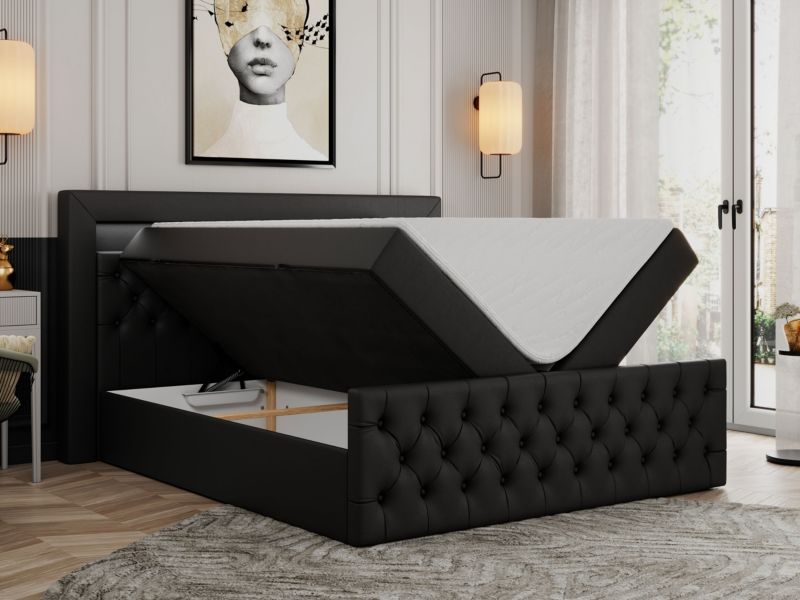 Łóżko kontynentalne MKS Meble GOLD 9 200x200 H4 Czarny ecoskóra 1szt.