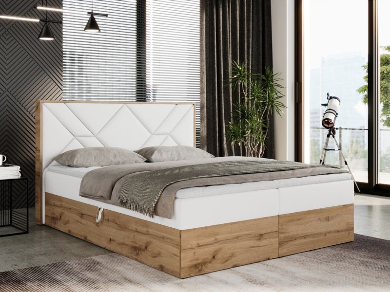 Łóżko kontynentalne MKS Meble GUNAR 140x200 H3 Biały ecoskóra 1szt