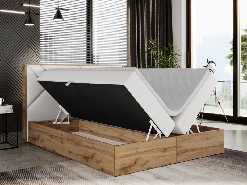 Łóżko kontynentalne MKS Meble GUNAR 140x200 H3 Biały ecoskóra 1szt