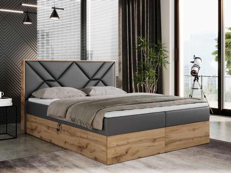 Łóżko kontynentalne MKS Meble GUNAR 160x200 H3 Szary ecoskóra 1szt