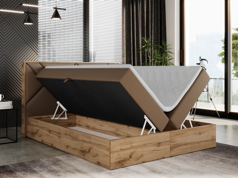 Łóżko kontynentalne MKS Meble GUNAR 160x200 H4 Brązowy ecoskóra 1szt
