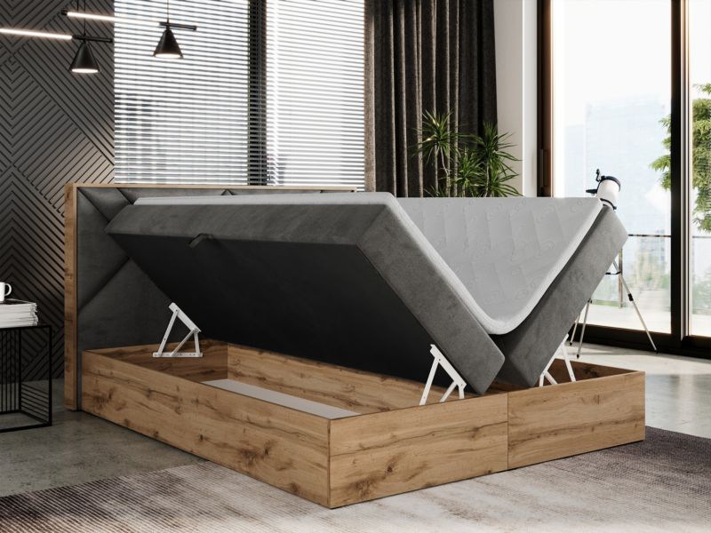 Łóżko kontynentalne MKS Meble GUNAR 160x200 H4 Ciemnoszary welvet 1szt