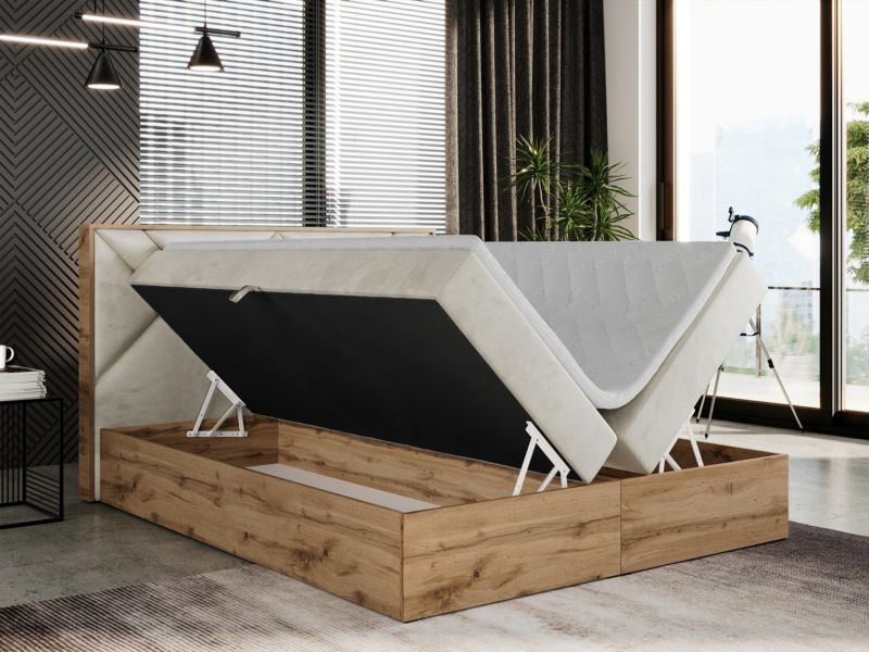 Łóżko kontynentalne MKS Meble GUNAR 180x200 H3 Beżowy welvet 1szt