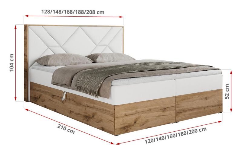 Łóżko kontynentalne MKS Meble GUNAR 180x200 H3 Biały ecoskóra 1szt