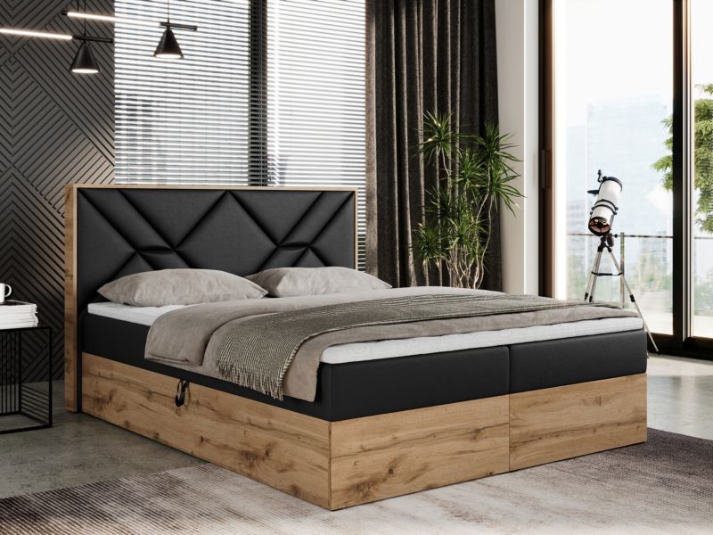 Łóżko kontynentalne MKS Meble GUNAR 180x200 H4 Czarny ecoskóra 1szt