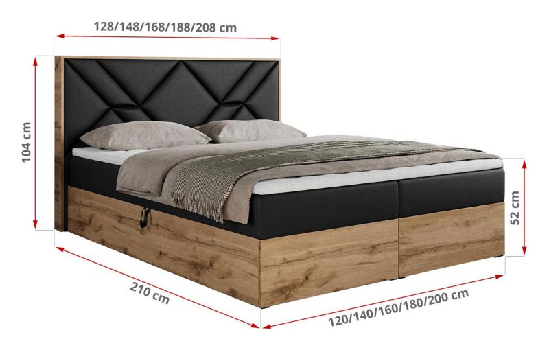 Łóżko kontynentalne MKS Meble GUNAR 180x200 H4 Czarny ecoskóra 1szt