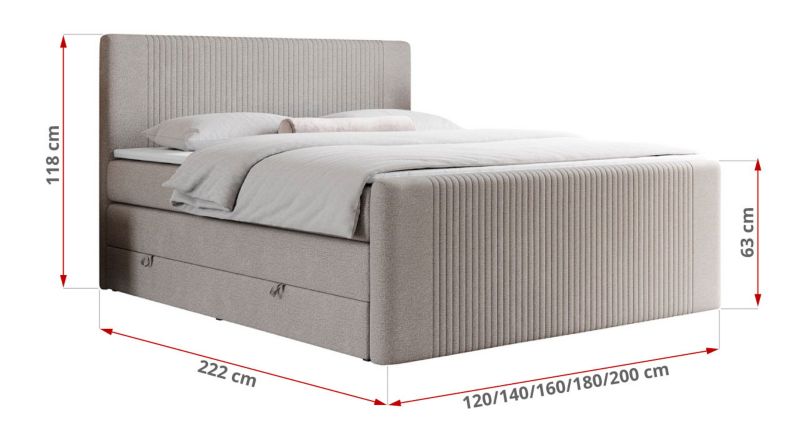Łóżko kontynentalne MKS Meble KING DOREN 140x200 H3 beżowy struktura 1szt.