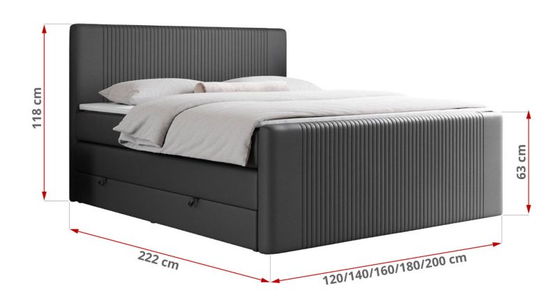 Łóżko kontynentalne MKS Meble KING DOREN 140x200 H3 ciemnoszary ekoskóra 1szt.