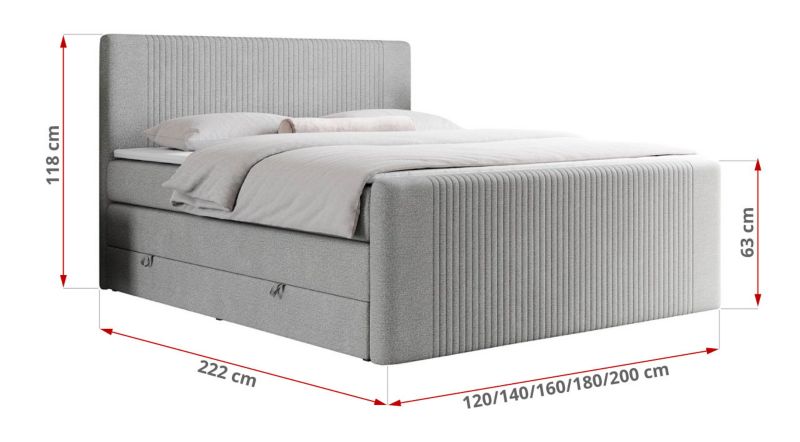 Łóżko kontynentalne MKS Meble KING DOREN 140x200 H3 jasnoszary struktura 1szt.