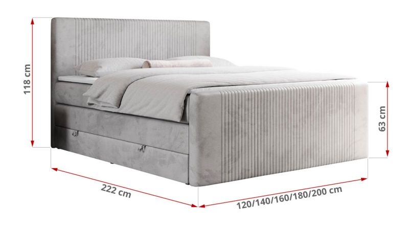 Łóżko kontynentalne MKS Meble KING DOREN 160x200 H3 jasnoszary welwet 1szt.