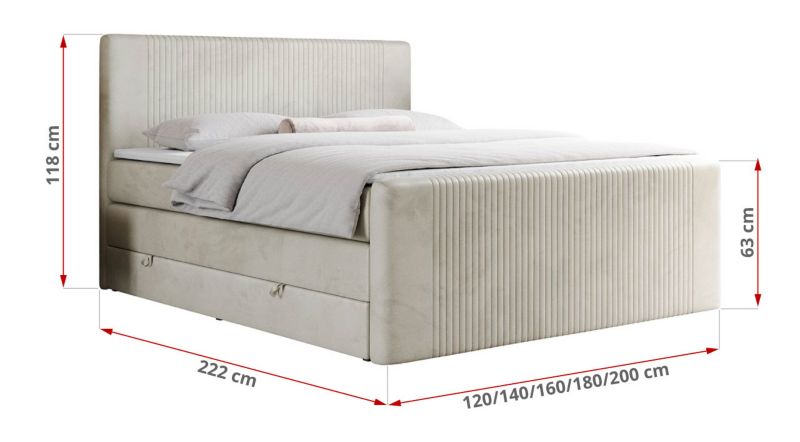Łóżko kontynentalne MKS Meble KING DOREN 180x200 H3 beżowy welwet 1szt.