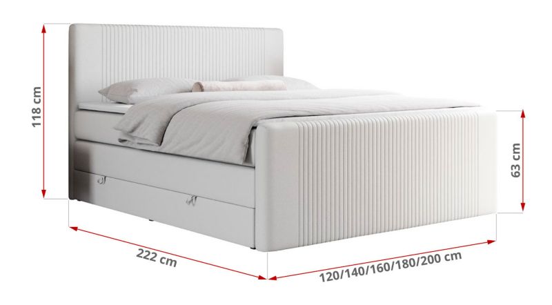 Łóżko kontynentalne MKS Meble KING DOREN 200x200 H3 biały ekoskóra 1szt.