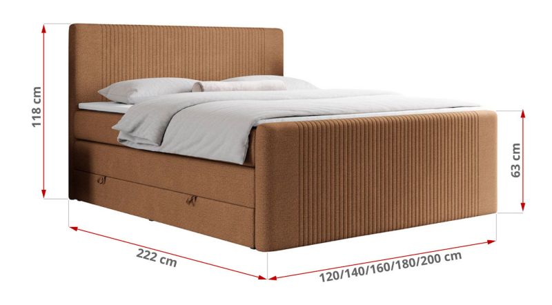 Łóżko kontynentalne MKS Meble KING DOREN 200x200 H3 pomarańczowy struktura 1szt.