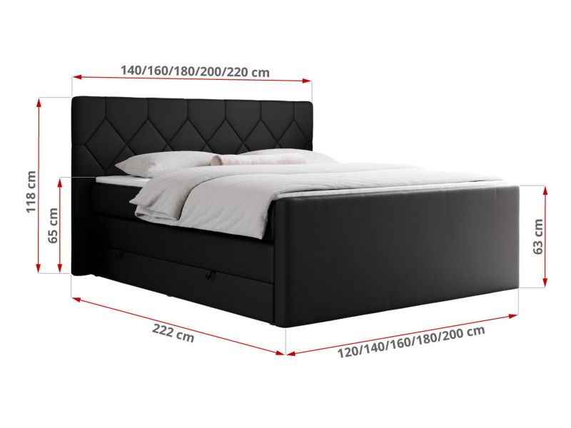 Łóżko kontynentalne MKS Meble KING EIGAR 120x200 H3 czarny ekoskóra 1szt.