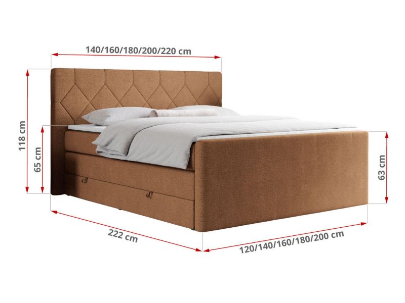 Łóżko kontynentalne MKS Meble KING EIGAR 120x200 H3 pomarańczowy struktura 1szt.