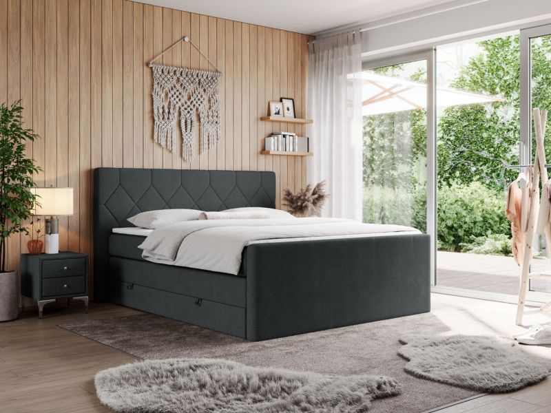 Łóżko kontynentalne MKS Meble KING EIGAR 160x200 H3 ciemnoszary struktura 1szt.