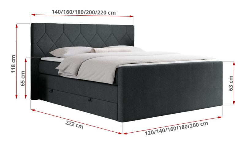 Łóżko kontynentalne MKS Meble KING EIGAR 160x200 H3 ciemnoszary struktura 1szt.
