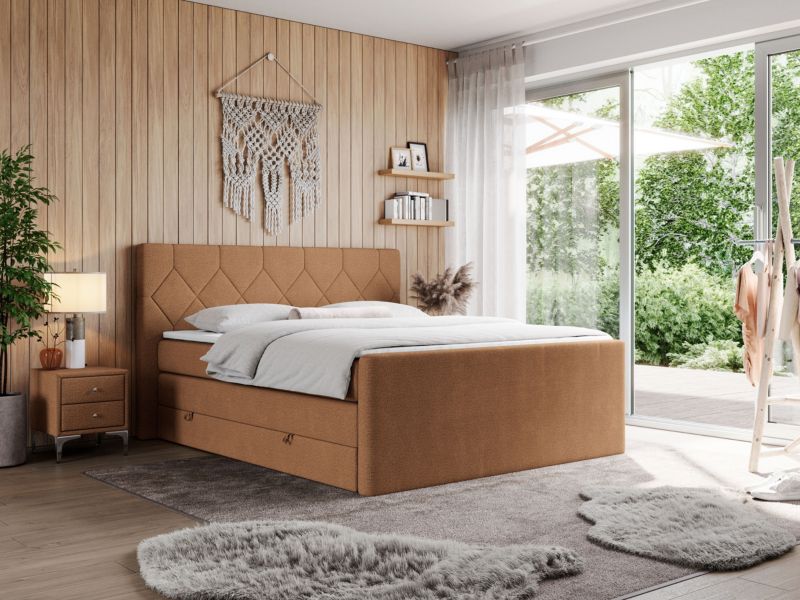Łóżko kontynentalne MKS Meble KING EIGAR 160x200 H3 pomarańczowy struktura 1szt.