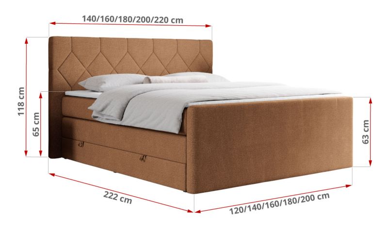 Łóżko kontynentalne MKS Meble KING EIGAR 160x200 H3 pomarańczowy struktura 1szt.