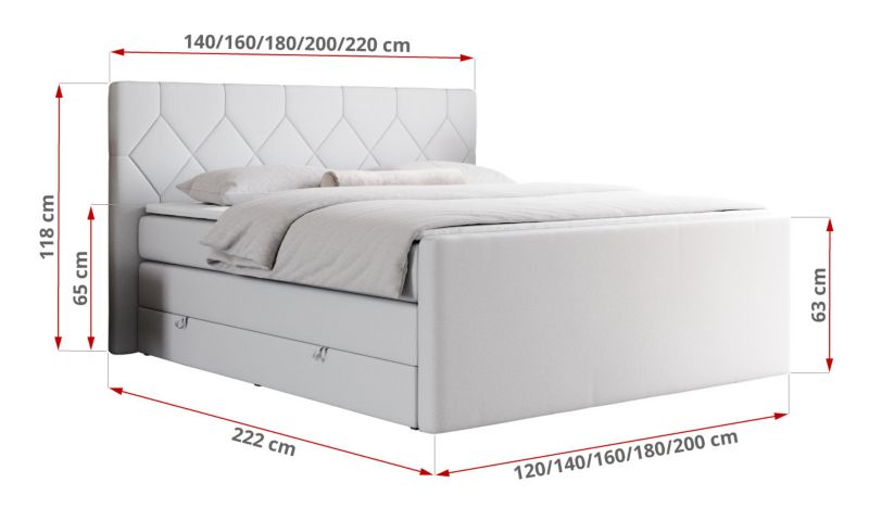 Łóżko kontynentalne MKS Meble KING EIGAR 160x200 H4 biały ekoskóra 1szt.