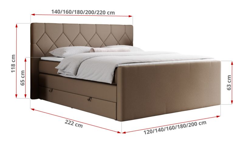 Łóżko kontynentalne MKS Meble KING EIGAR 160x200 H4 brązowy ekoskóra 1szt.