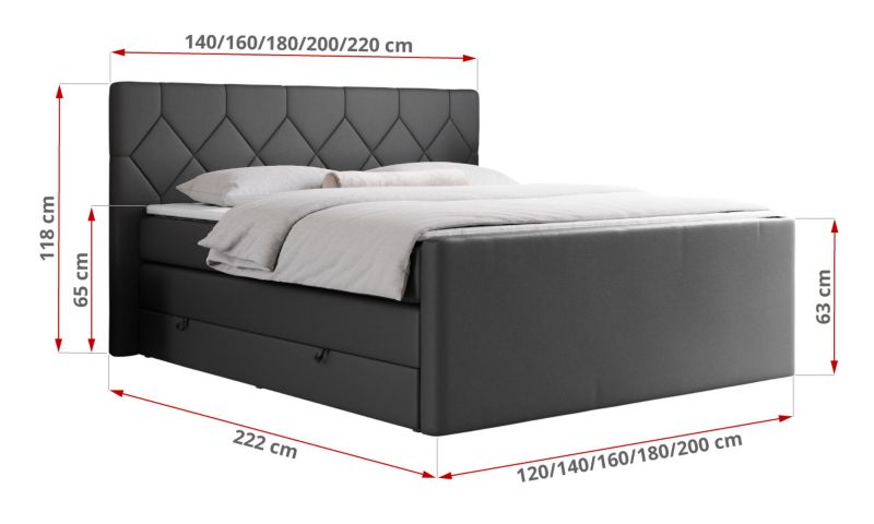 Łóżko kontynentalne MKS Meble KING EIGAR 160x200 H4 ciemnoszary ekoskóra 1szt.
