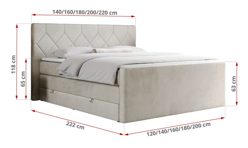 Łóżko kontynentalne MKS Meble KING EIGAR 180x200 H3 beżowy welwet 1szt.