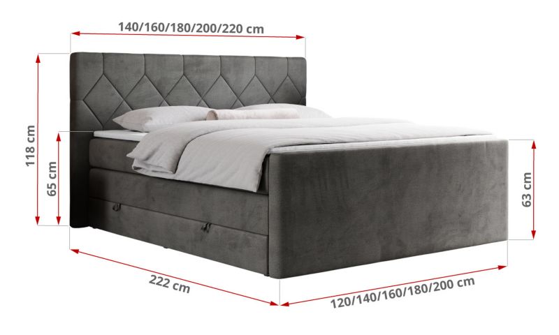 Łóżko kontynentalne MKS Meble KING EIGAR 180x200 H3 ciemnoszary welwet 1szt.