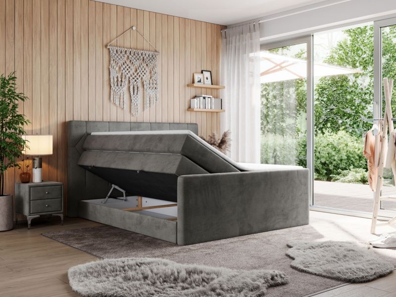 Łóżko kontynentalne MKS Meble KING EIGAR 180x200 H3 ciemnoszary welwet 1szt.
