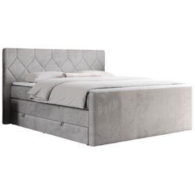 Łóżko kontynentalne MKS Meble KING EIGAR 180x200 H3 jasnoszary welwet 1szt.
