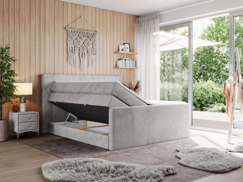 Łóżko kontynentalne MKS Meble KING EIGAR 180x200 H3 jasnoszary welwet 1szt.