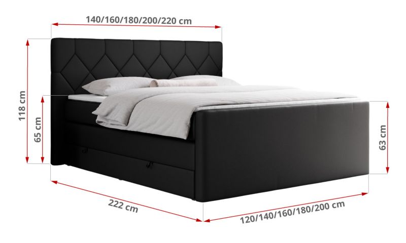 Łóżko kontynentalne MKS Meble KING EIGAR 200x200 H3 czarny ekoskóra 1szt.
