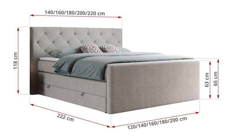 Łóżko kontynentalne MKS Meble KING VELEN 140x200 H3 beżowy struktura 1szt.