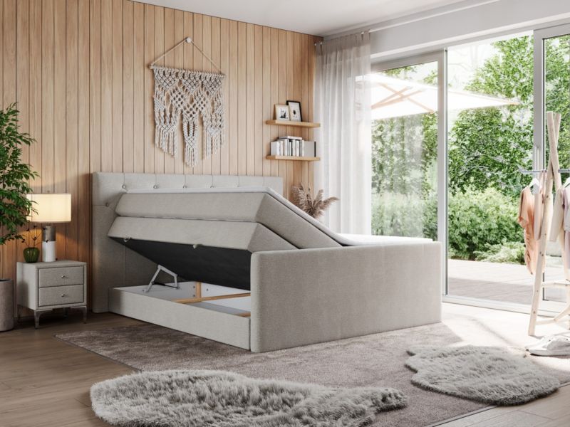 Łóżko kontynentalne MKS Meble KING VELEN 140x200 H3 beżowy struktura 1szt.