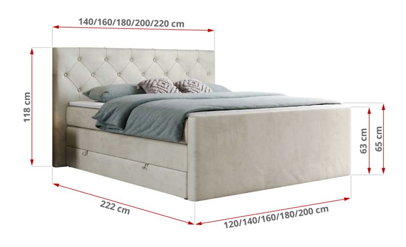 Łóżko kontynentalne MKS Meble KING VELEN 140x200 H3 beżowy welwet 1szt.