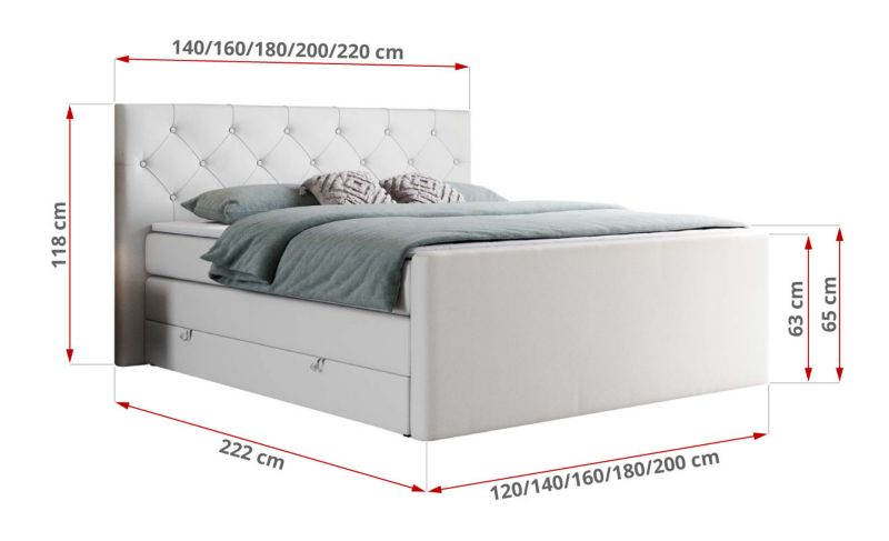 Łóżko kontynentalne MKS Meble KING VELEN 140x200 H3 biały ekoskóra 1szt.