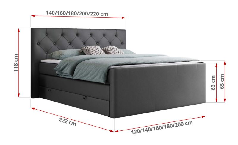 Łóżko kontynentalne MKS Meble KING VELEN 140x200 H3 ciemnoszary ekoskóra 1szt.