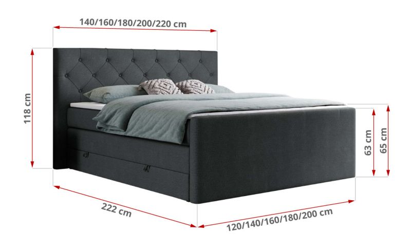 Łóżko kontynentalne MKS Meble KING VELEN 140x200 H3 ciemnoszary struktura 1szt.