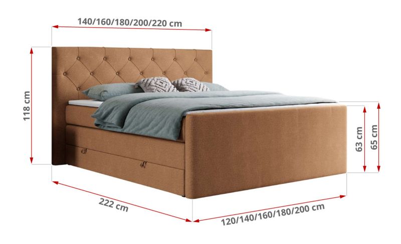 Łóżko kontynentalne MKS Meble KING VELEN 140x200 H4 pomarańczowy struktura 1szt.
