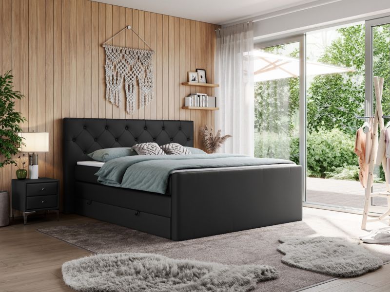 Łóżko kontynentalne MKS Meble KING VELEN 160x200 H3 czarny ekoskóra 1szt.