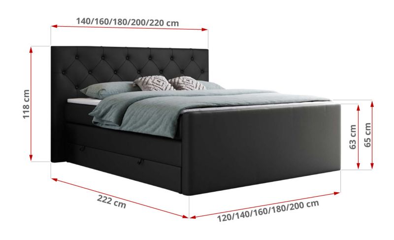 Łóżko kontynentalne MKS Meble KING VELEN 160x200 H3 czarny ekoskóra 1szt.