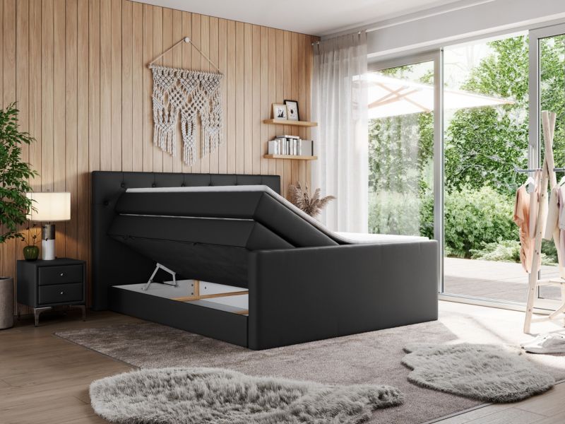Łóżko kontynentalne MKS Meble KING VELEN 160x200 H3 czarny ekoskóra 1szt.